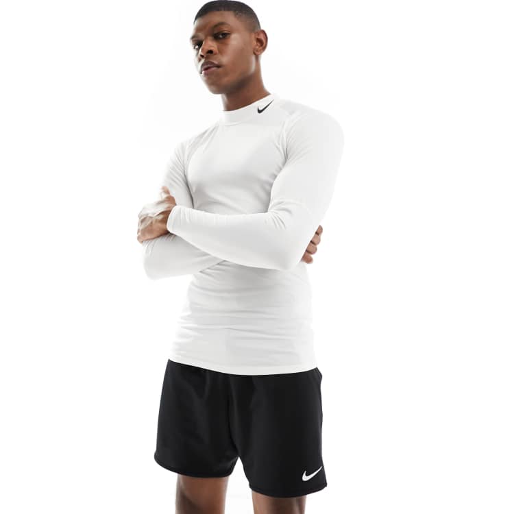 Nike Training Pro tight long sleeve mock neck in white