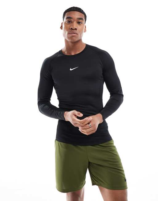 Nike pro training long sleeve top in black best sale