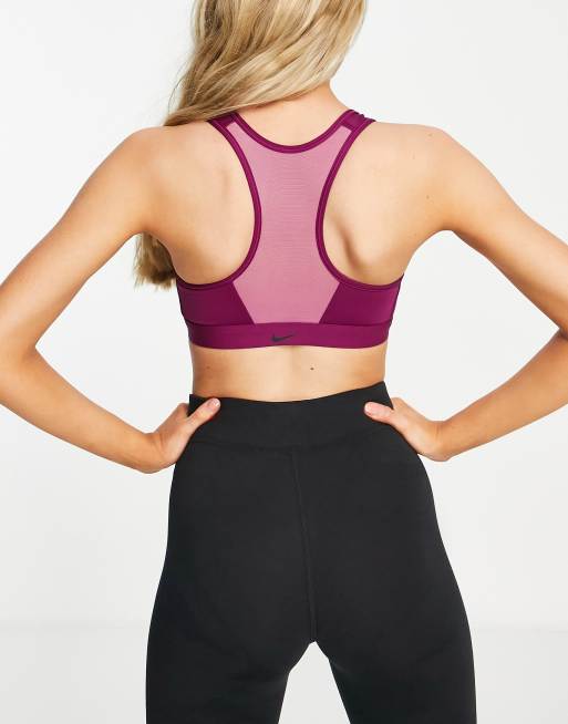 Nike Training - Reggiseno sportivo a sostegno medio rosa con logo Nike e zip sul davanti, 2 di 4