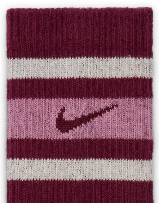 Nike Training retro log Everyday Plus 3 pack logo socks in burgundy khaki and beige