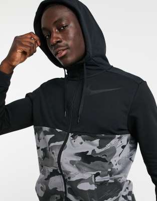 Nike Training Schwarze Jacke Mit Durchgehendem Reissverschluss Und Einsatz Mit Military Muster Herrenmode Suchmaschine Ladendirekt De