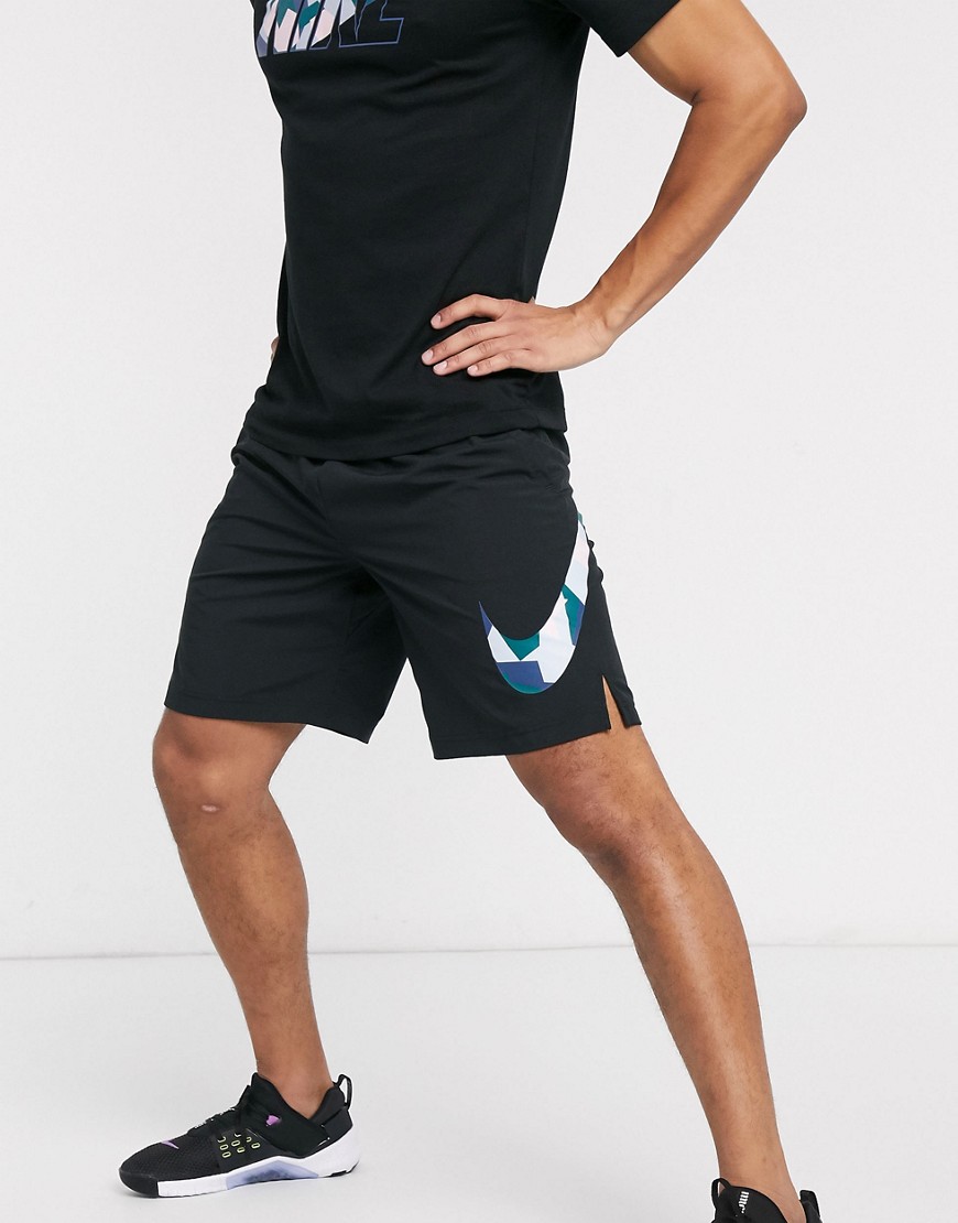 Nike Training shorts with camo swoosh in black