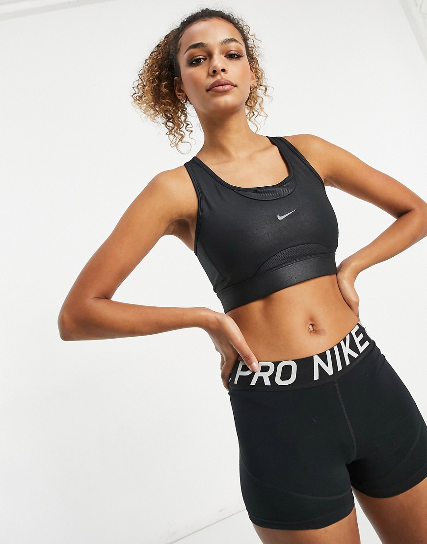 Nike Training Sparkle Swoosh textured bra in black