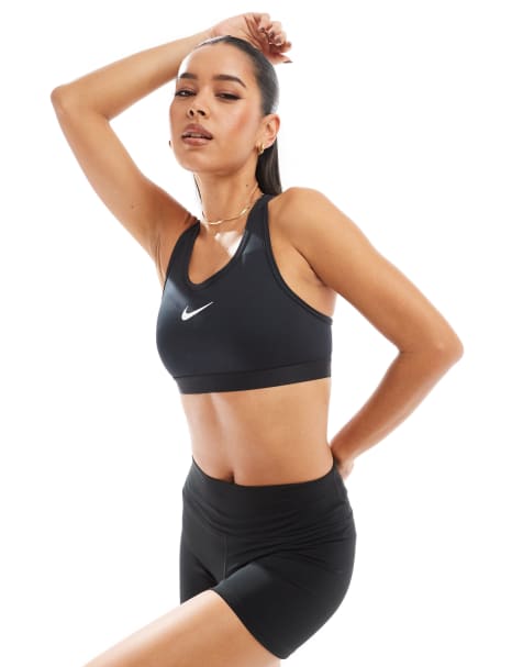 Nike Training - Sport bh met hoge ondersteuning en swoosh in zwart - view 1