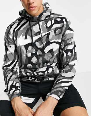 Nike Training Nike Training Sport Clash all over animal print hoodie in black