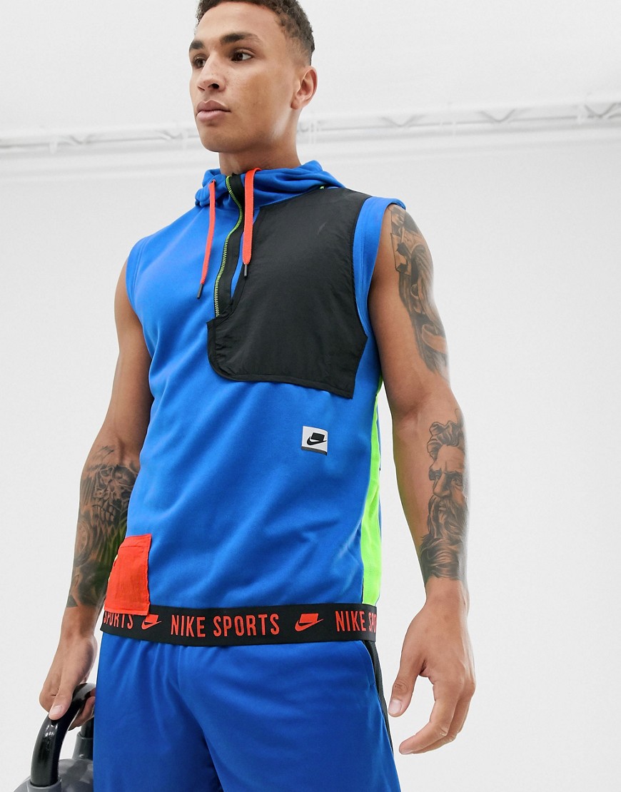 Nike Training - Sport Pack - Felpa senza maniche blu con cappuccio