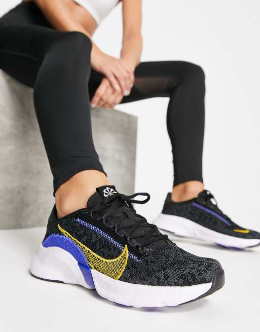 nike training superrep go 3 flyknit sneakers in black white