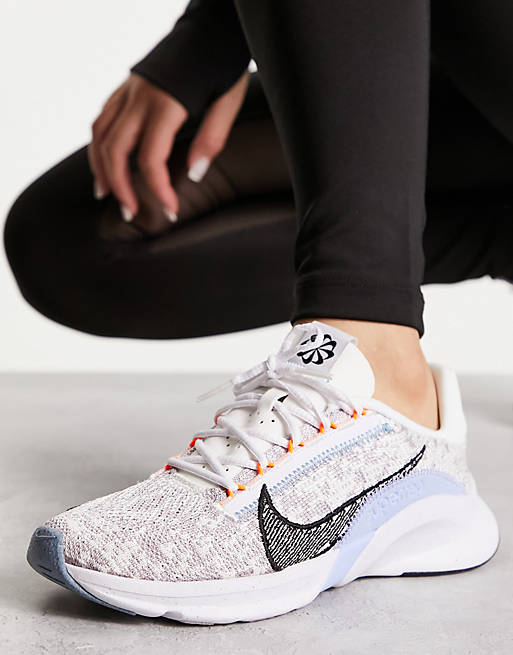 Nike Training SuperRep Go 3 flyknit trainers in white and blue | ASOS