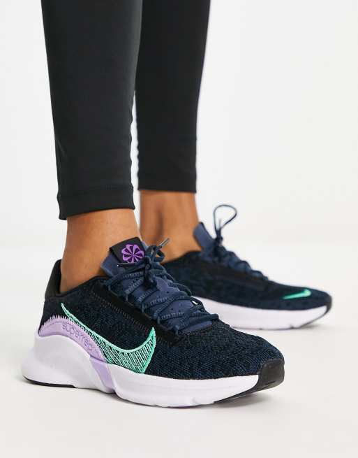 Nike Training - SuperRep Go 3 Next - Sneakers in marineblauw en groen 