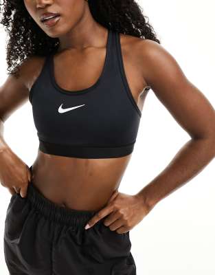 New Balance Athletics medium support sleek sports bra in black