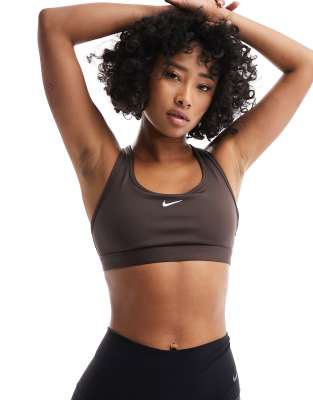 Nike Training Nike Training Swoosh Dri-Fit light support bra in baroque brown