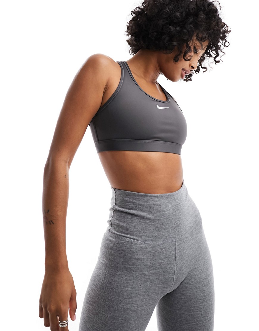 Nike Training Swoosh Dri-Fit medium support bra in ash grey