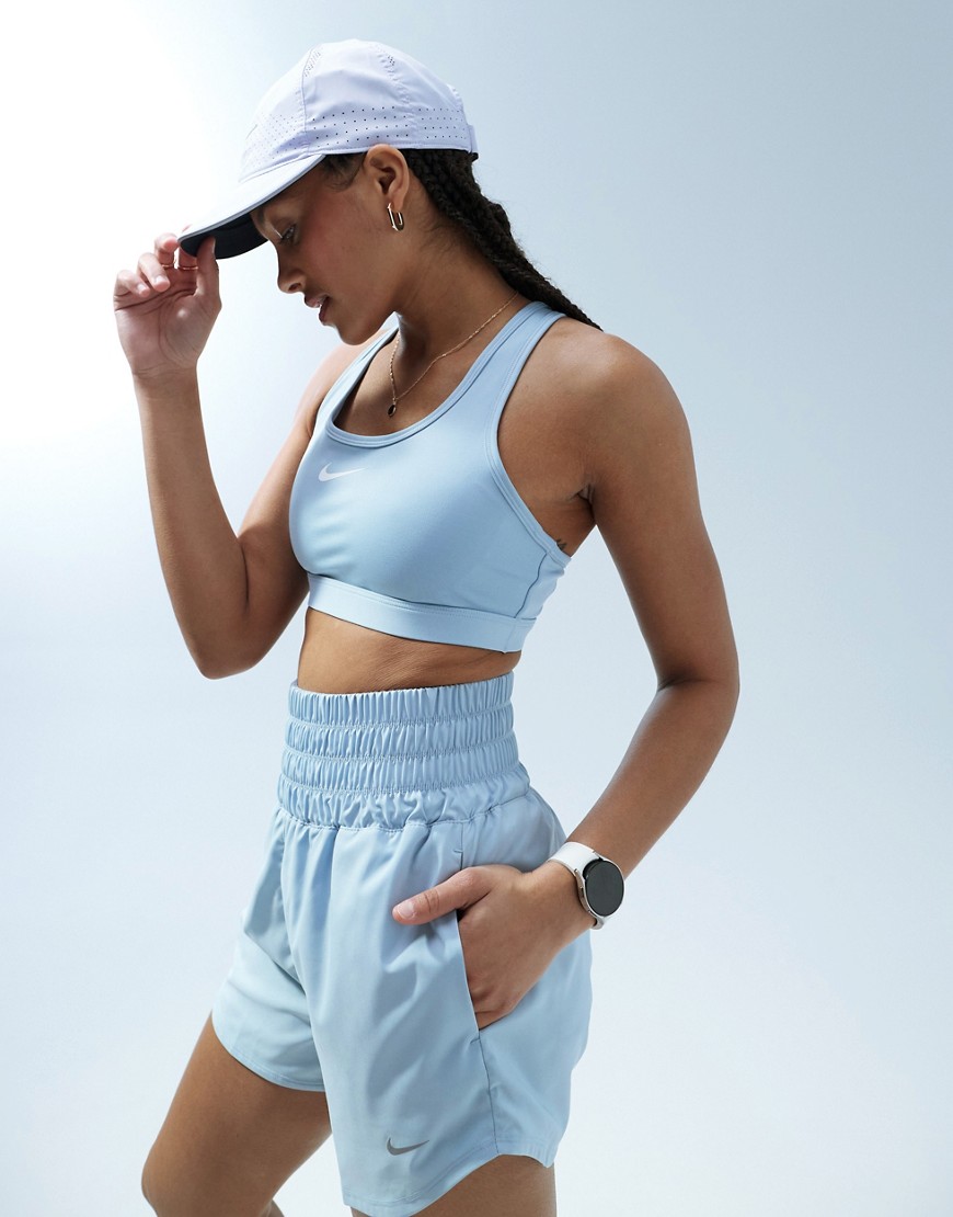 Nike Training Swoosh Dri-Fit medium support bra in light blue