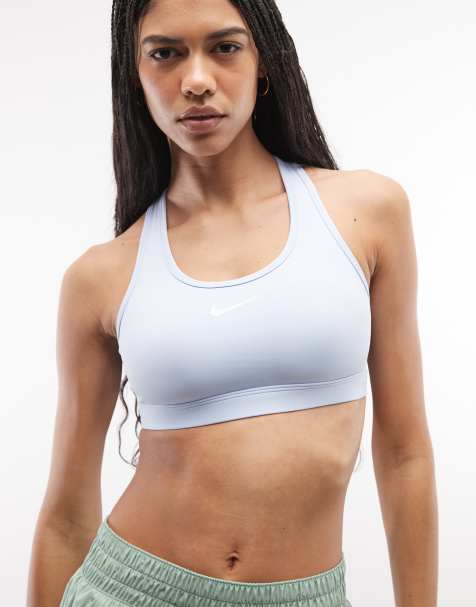 Nike Training Swoosh Essentials medium sports bra in light blue - view 1
