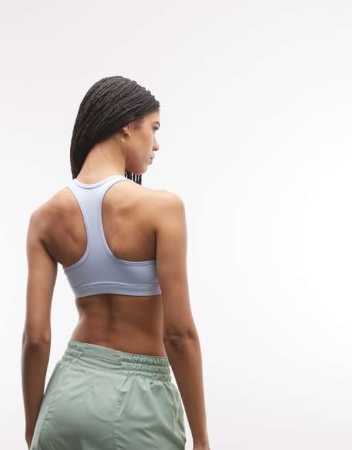 Nike Training Swoosh Essentials medium sports bra in light blue  , 3 of 4