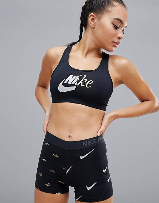 Nike Training - Swoosh Futura - Soutien-gorge à imprimé métallisé - Noir