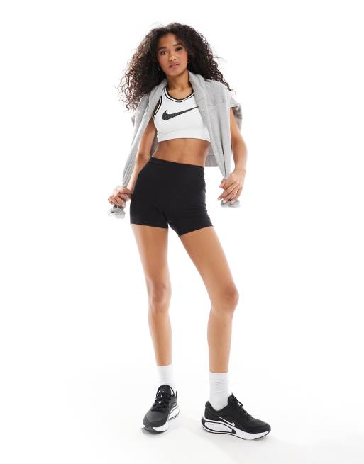 Nike Training Swoosh jersey light support sports bra in white, 3 of 4
