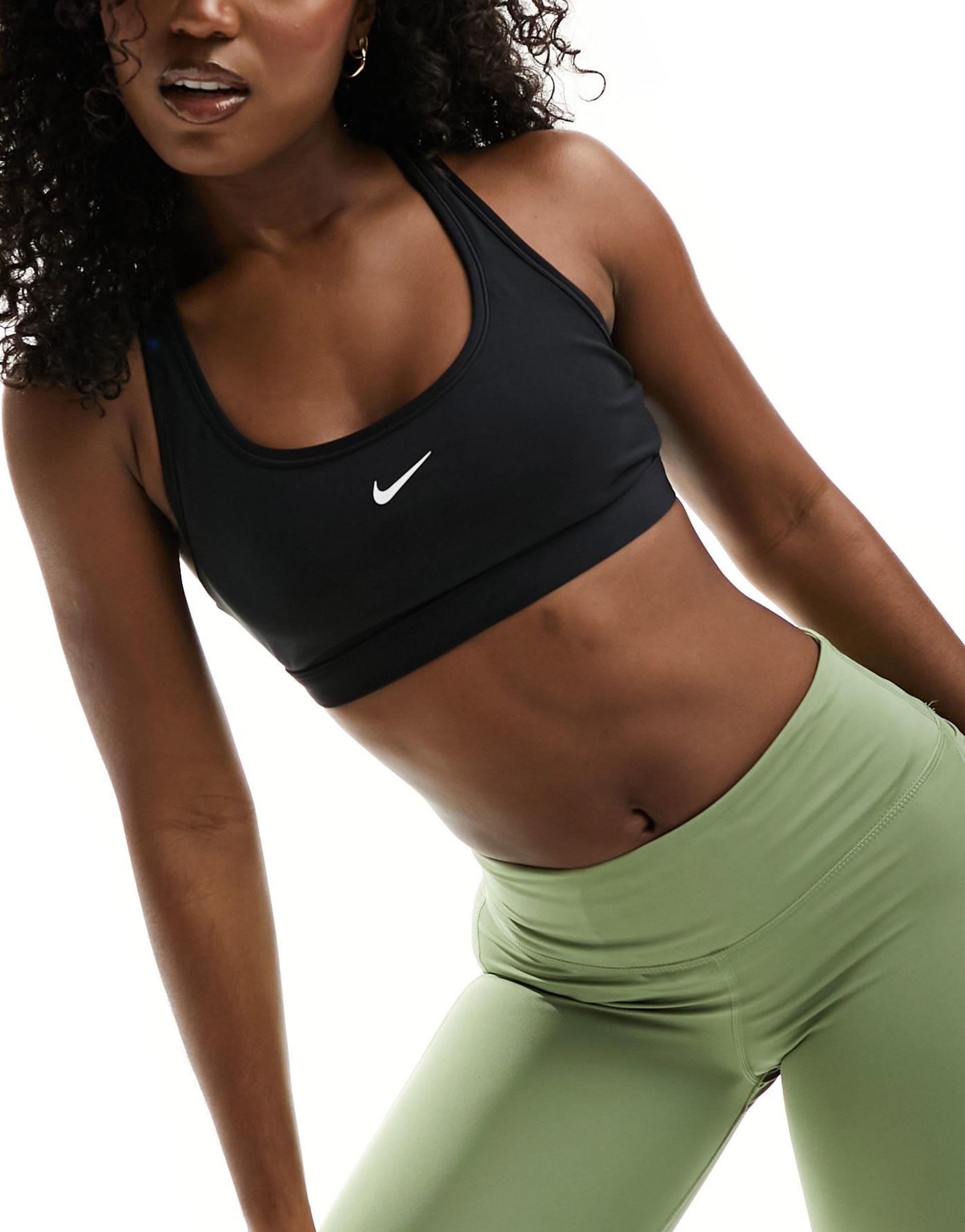 nike training swoosh light support sports bra in black