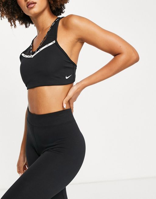 Nike Training Swoosh Logo taping high support sports bra in black