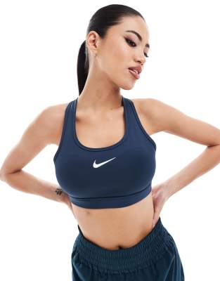 Nike Training Swoosh medium support sports bra in navy - view 1