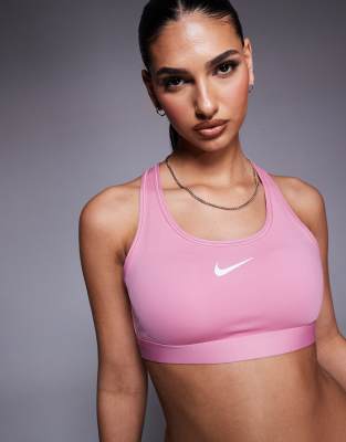 Nike Swoosh Medium Support Sports Bra In Pink
