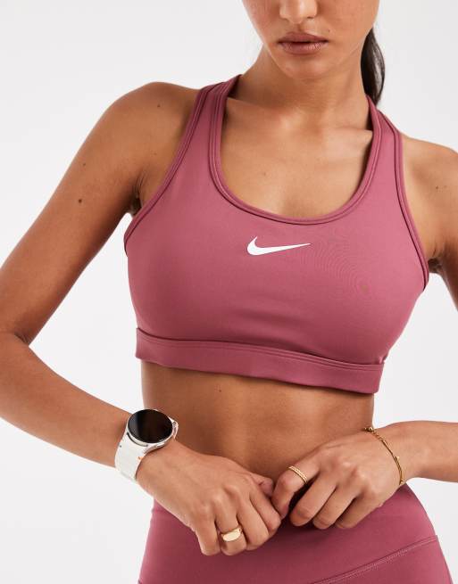 Nike Training Swoosh medium support sports bra in pink, 3 of 4