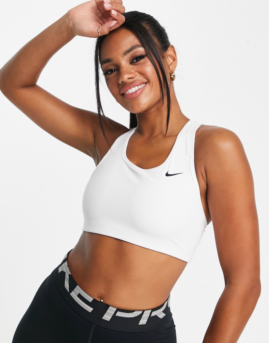 Nike Training swoosh medium support sports bra in white