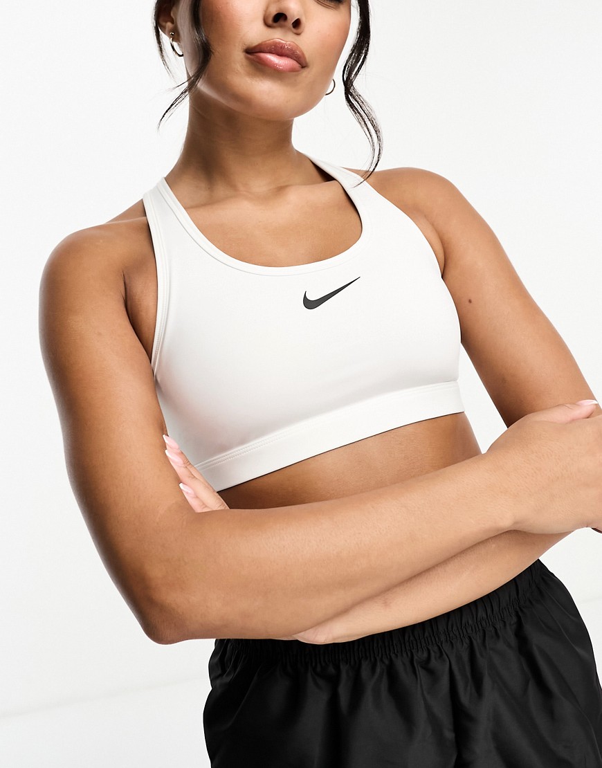 swoosh medium support sports bra in white