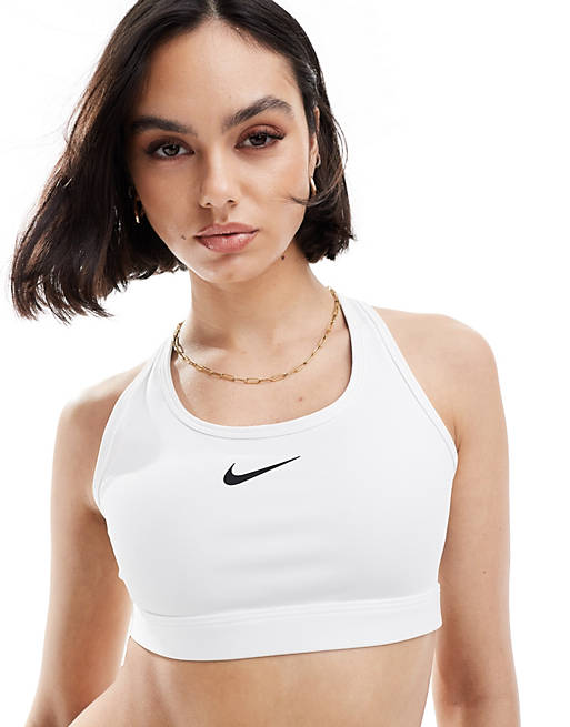 Nike Training Swoosh medium support sports bra in white