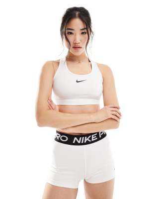 swoosh medium support sports bra in white