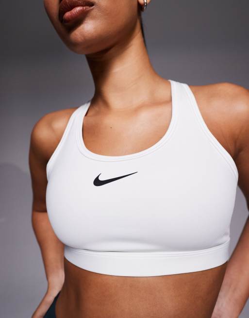 Nike Training swoosh medium support sports bra in white, 3 of 4