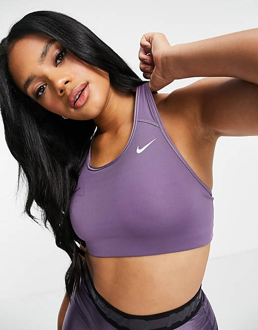 Nike Training swoosh mid support sports bra in purple