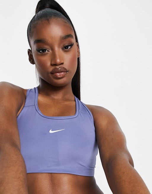 Nike Training Swoosh padded medium support sports bra in blue
