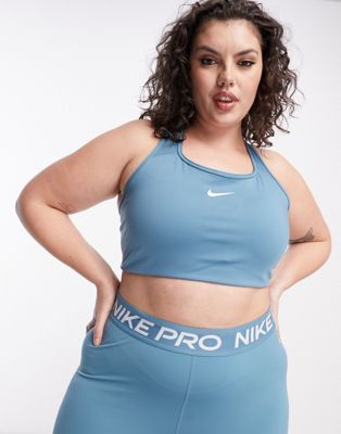 Nike Training Swoosh Plus dri fit padded medium support sports bra in aqua blue