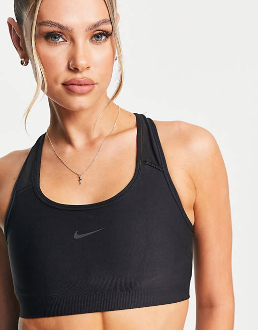  Nike Training swoosh seamless medium support sports bra in black 