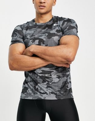 T-shirts ras du cou Nike Training - T-shirt en tissu Dri-FIT à motif camouflage - Gris foncé