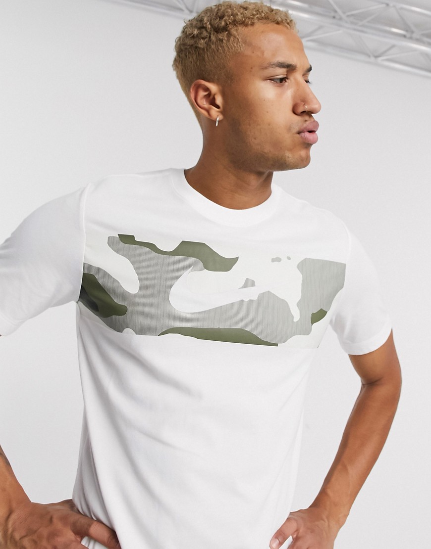 Nike Training t-shirt in white with camo blocking