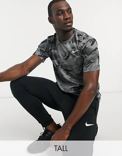  Nike Training Tall all over camo print t-shirt in grey 