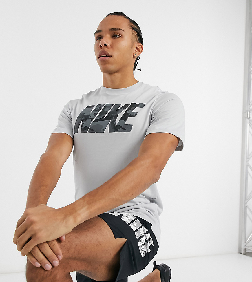Nike Training Tall camo large logo t-shirt in grey