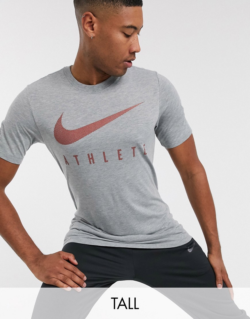 Nike Training Tall - T-shirt con logo Nike e scritta athlete grigia-Grigio