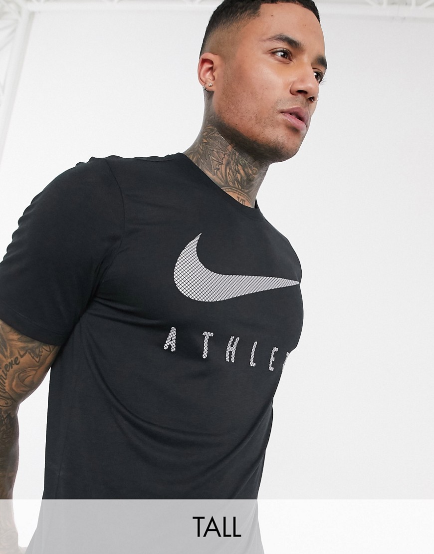 Nike Training Tall - T-shirt con logo Nike e scritta athlete nera-Nero