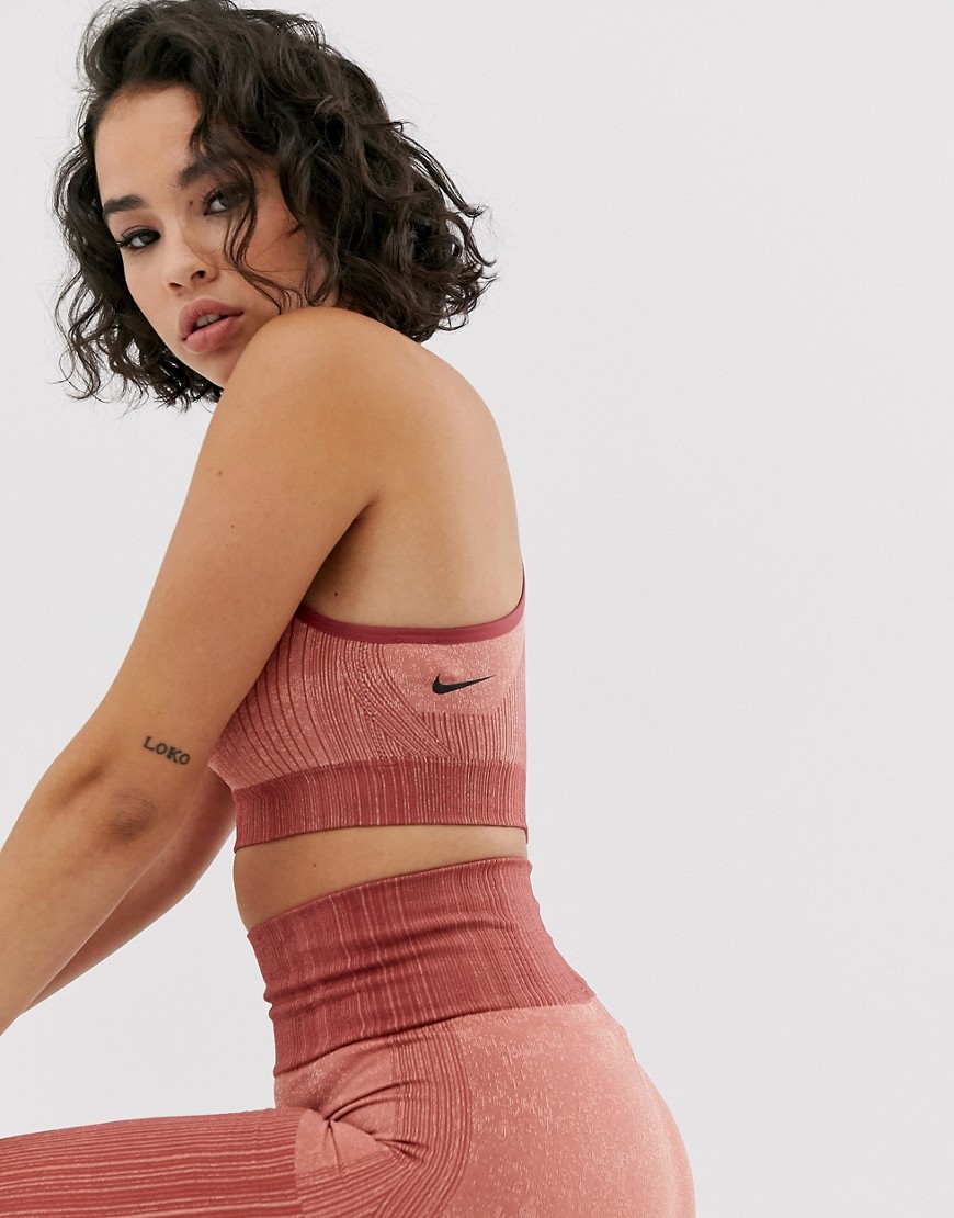 Nike Training tech pack seamless graphic bra in pink