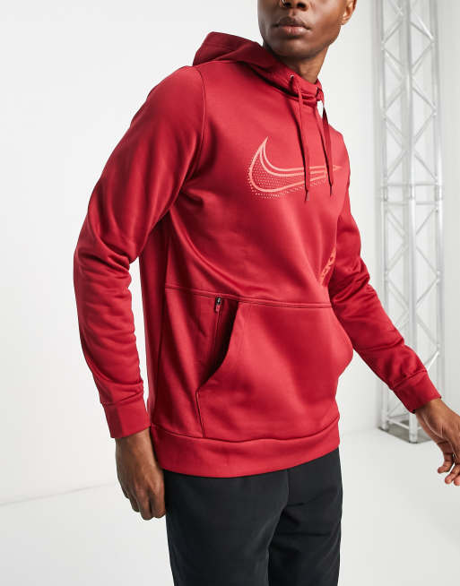 Nike Training Therma FIT 6MO HBR logo fleece hoodie in berry red