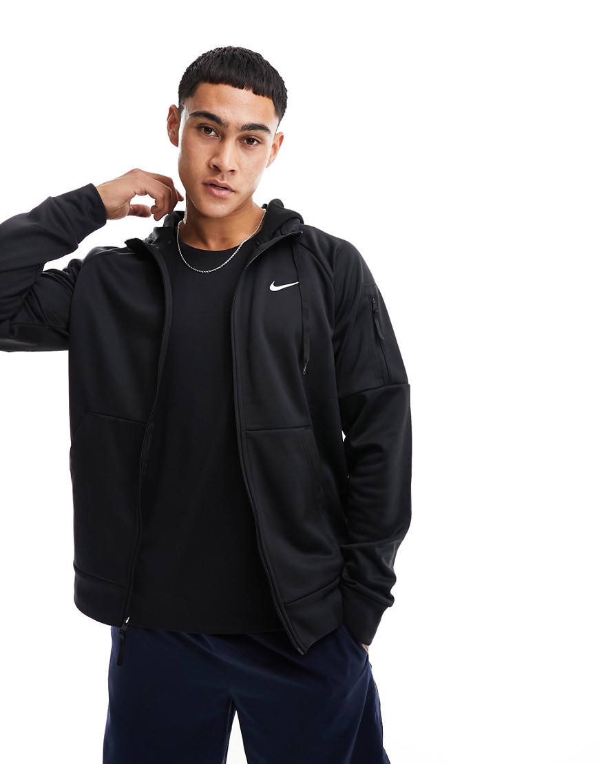 Shop Nike Therma-fit Full Zip Hoodie In Black