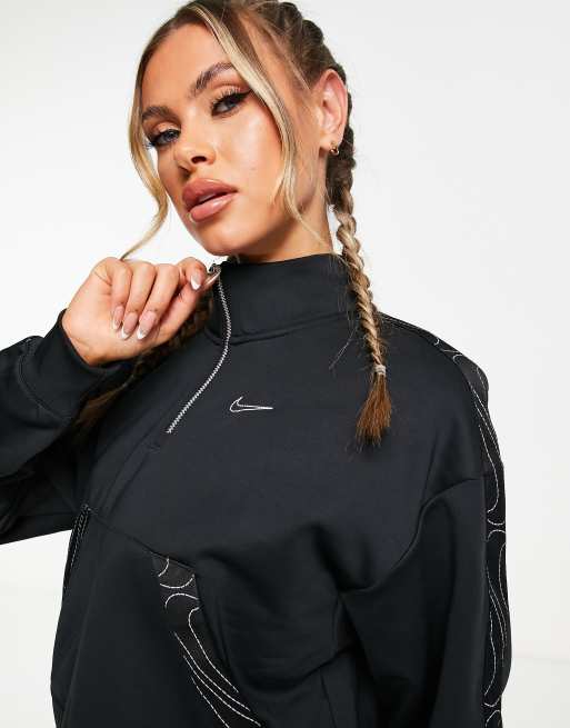 Nike Training Therma-FIT taping cropped 1/4 zip top in black