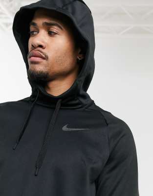 nike training therma hoodie with camo panel in black