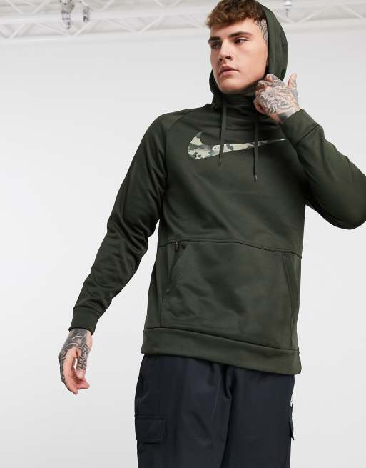 Nike Training therma hoodie with camo swoosh in green ASOS