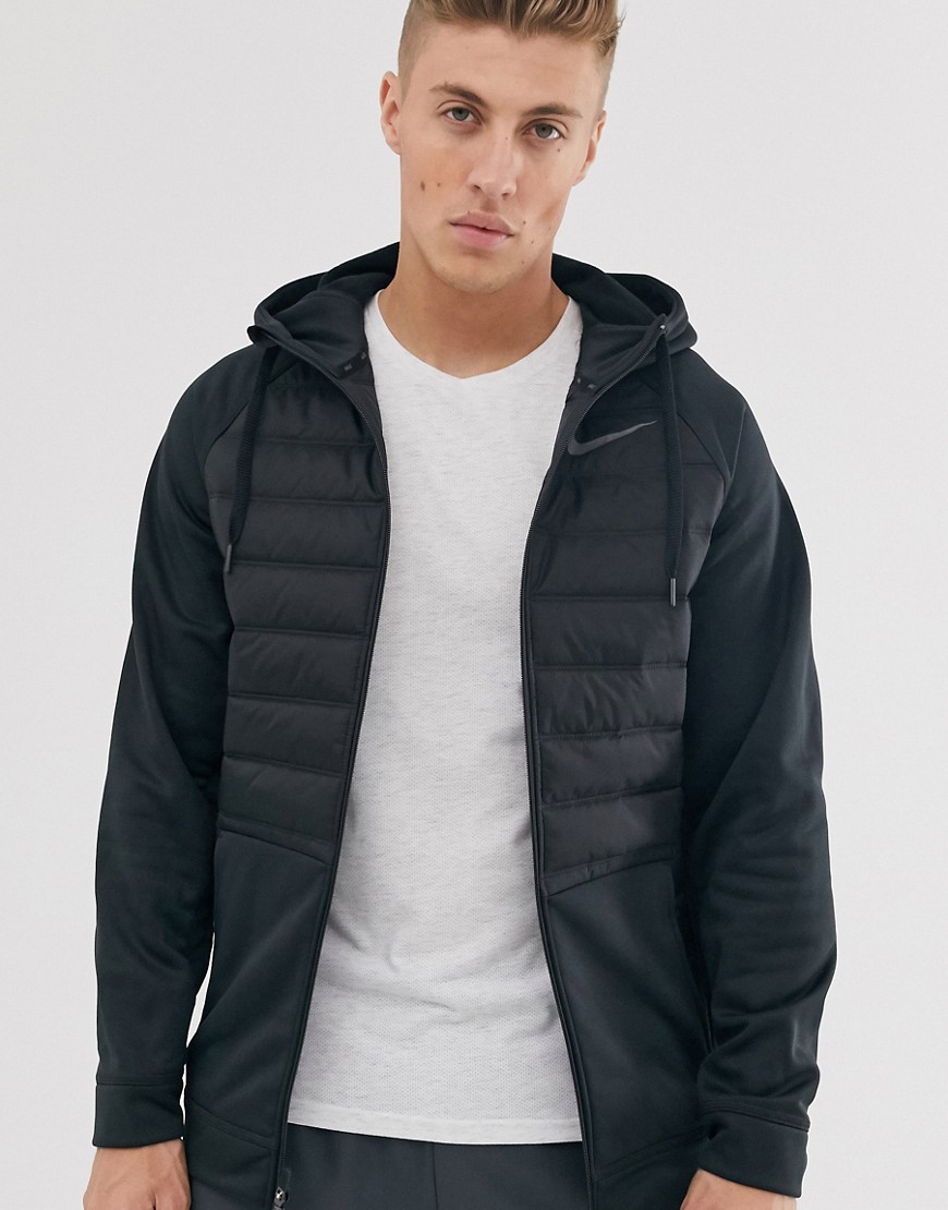 Nike Therma Zip-up Jacket With Quilted Body-black