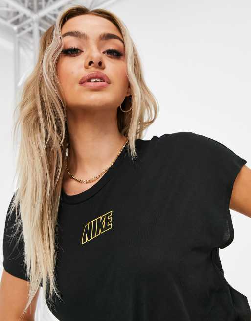 Nike womens metallic 2025 logo crew neck tee