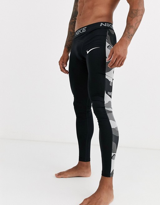 Nike Training tights with camo side stripe in black